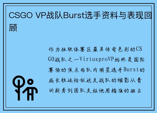 CSGO VP战队Burst选手资料与表现回顾